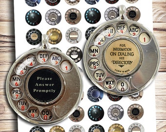 Rotary Phone Dials Collage Sheet, Cabochon Images (Digital Download)