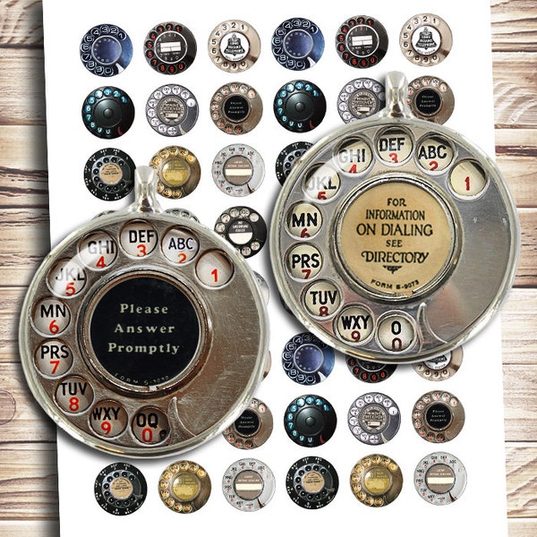 Rotary Phone Dials 1.313 inch 25mm 1" 20mm 18mm Circle Images for Earrings Cabochons Pendants Digital Collage Sheet Instant Download