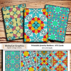 Printable Jewelry Holders Floral Seamless 2.5x3.5 inch ATC ACEO Gift Tags Printable Digital Collage Sheet Instant Download