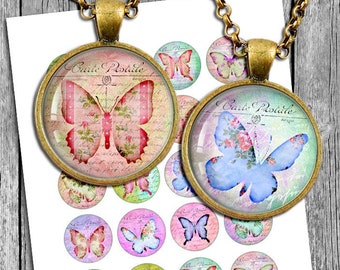 Romantic Butterflies Digital Collage Sheet 1 inch 1.5 inch 30mm 20mm 25mm Printable circles for Cabochons, Bottle caps, Scrapbooking