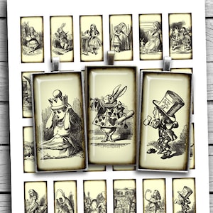 Alice in Wonderland 1x2 inch 0.75x1.5inch Rectangle printable images for Pendants Digital Collage Sheet - Instant Download