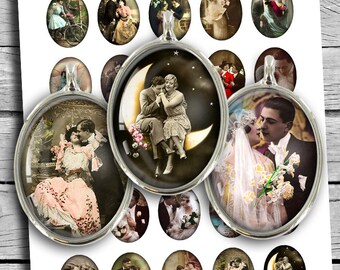 Romantic Couples Oval Digital Cabochon 30x40mm 22x30mm Digital Collage Sheet Instant Download