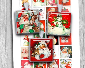 Vintage Christmas Square Images 1x1 inch, 1.5&quot;, 1/2&quot;  for Jewelry Making, Scrapbooking Printable Digital Collage Sheet Instant Download