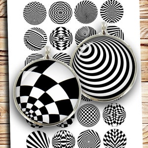 May include: A sheet of paper with 16 black and white optical illusion circles. The circles are arranged in a grid pattern. The circles have different designs, including spirals, checkerboards, and stripes.