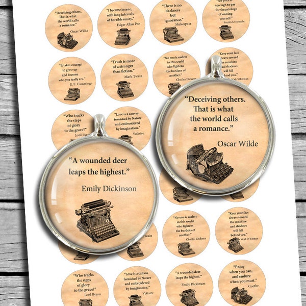 Literature Quotes 1.5" 1"  Round images Bottle caps Printable Digital Collage Sheet