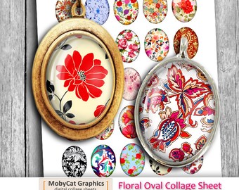 Floral ovalen 13x18mm 18x25mm 30x40mm 22x30mm afdrukbare beelden voor randen Cabochons digitale Collage blad Instant Download