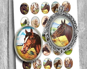 Horse Portraits 18x25mm 22x30mm 30x40mm Oval Bezel Images for Cabochons Printable Images Digital Collage Sheet Instant Download