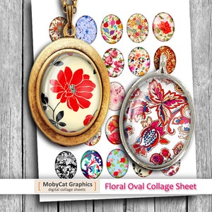 Floral Ovals 13x18mm 18x25mm 30x40mm 22x30mm Printable images for Bezels Cabochons Digital Collage Sheet Instant Download