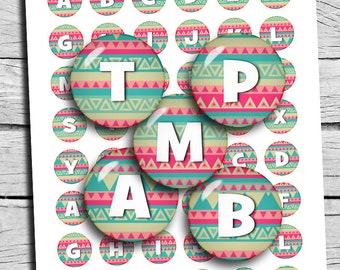 Alphabet Letters Digital Collage Sheet Round 1 inch 25mm 20mm for Cabochons, Bottle caps, Scrapbooking