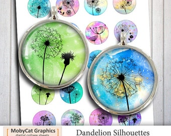 Dandelion Silhouettes 10mm 12mm 14mm 16mm 18mm Digital Cabochon Bottlecap images