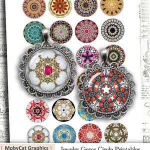 Jewelry Gems 12mm 14mm 16mm 18mm 20mm Round Printable Images Digital Collage Sheet Instant Download