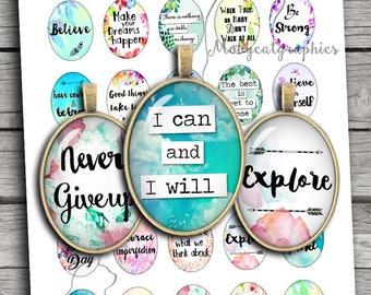 Inspirational Quotes 30x40mm 22x30mm 18x25mm 13x18mm Oval Printable images Boho Uplifting Quotes Motivational Quotes Digital Collage Sheet