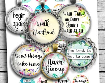 Inspirational Quotes Boho Spirit 1.313" 1.5" 1" 30mm 35mm Round images for Buttons, Bottle caps Printable Digital Collage Sheet