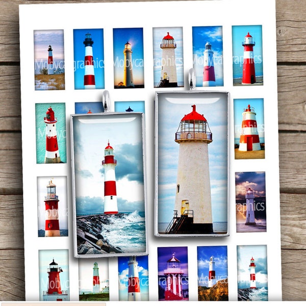 Lighthouses 1x2 inch Domino printable images for Pendants Beacon Digital Collage Sheet - Instant Download