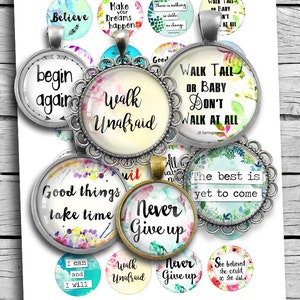 Inspirational Quotes Boho Spirit 1.313" 1.5" 1" 30mm 35mm Round images for Buttons, Bottle caps Printable Digital Collage Sheet