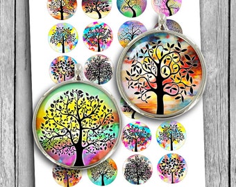 Arbre de vie imprimable cercles 1 pouce, 25mm, 30mm, 1,5 pouces pour les pendentifs de verre, capsules Digital Collage feuille Instant Download