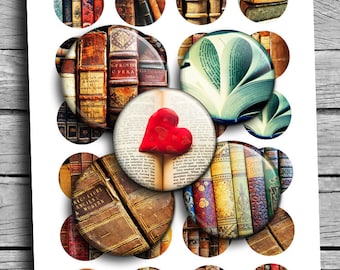 Old Books Digital Collage Sheet 18mm 25mm 1 inch 1.5 inch round printable images for Bottlecaps Pendants Digital Cabochon