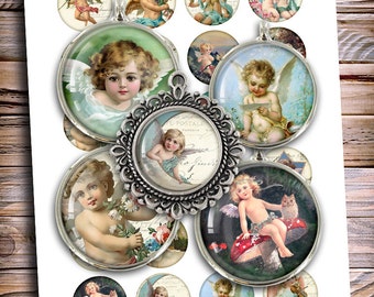 Victorian Angels Printable 20mm 1 inch 25mm 1.5 inch Cherubs images for bottle caps cabochons magnets Digital Collage Sheet