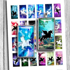Unicorns 1x2 inch Domino Printable images for Pendants  Digital Collage Sheet - Instant Download