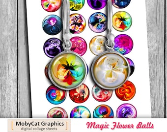 Magische Kugeln 10mm 12mm 14mm 16mm 18mm Kreis Blumenbilder für Ohrringe Manschettenknöpfe Charms Cabochons digitale Collage Sheet - sofort-Download