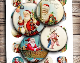 Christmas Circles 12mm 20mm 1inch 1.5inch Vintage Printable Images Digital Collage Sheet Instant Download