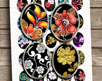 Elegante bloemen 13 x 18 mm 18 x 25 mm 30 x 40 mm 22 x 30 mm Ovale afbeeldingen afdrukbaar digitaal cabochon digitaal collageblad