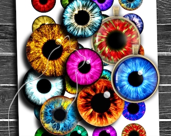 Printable Doll Eyes 20mm 25mm 30mm 35mm 40mm 1 inch 1.5 inch Round Images Iris Eyes Pupils  Digital Collage Sheet