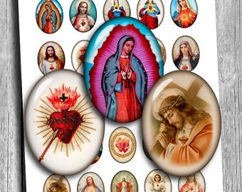 Religious ovals Sacred Heart 30x40mm 22x30mm 18x25mm 13x18mm for Cabochons Printable Digital Collage Sheet - Instant Download
