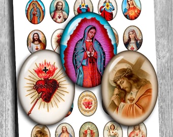 Óvalos religiosos Sagrado Corazón 30 x 40 mm 22 x 30 mm 18 x 25 mm 13 x 18 mm para Cabujones Hoja de collage digital imprimible - Descarga instantánea