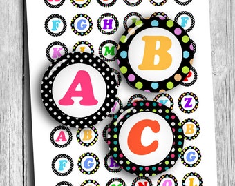 Colorful Alphabet Letters Digital Collage Sheet Printable Initials for Scrapbooking, Journaling, Jewelry Making Printable Download 1 inch