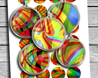Regenbogenfarbene Edelsteine, Flaschendeckel-Bilder, 1 Zoll, 1,5 Zoll, 35 mm, 30 mm, druckbare digitale Collage-Vorlage, abstrakte Cabochon-Anhänger-Kreise