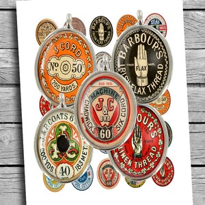 Vintage Spool Thread Labels Digital Collage Sheet  30x40 22x30 18x25 13x18 Oval Digital Cabochon Instant Download