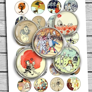 Wizard of Oz Round images 1.5&quot;  1&quot; 1.313&quot; 18mm 20mm Classic Illustrations for Bottle caps Printable Digital Collage Sheet