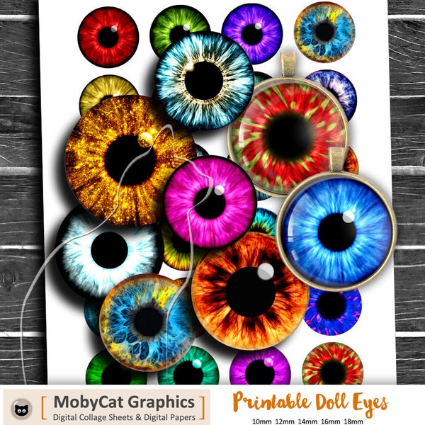 Printable Doll Eyes 10mm 12mm 14mm 16mm 18mm Round Images Iris Eyes Pupils  Digital Collage Sheet