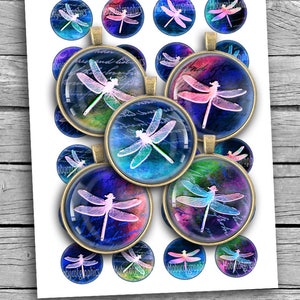 Dragonfly Printable Round images 20mm 25mm 30mm 1 inch 1.5 inch printable images for bezels pendants bottle caps Digital Collage Sheet