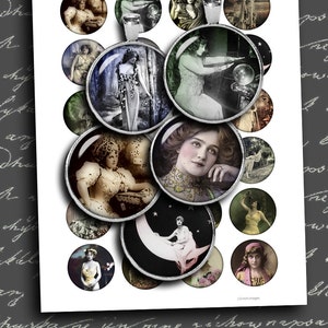 Vintage Women Digital Collage Sheet 1 inch 1.5 inch Round Printable Images  - Instant Download