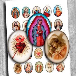 Religiöse Ovale Heiliges Herz 30x40mm 22x30mm 18x25mm 13x18mm für Cabochons druckbare digitale Collage Blatt - Instant Download