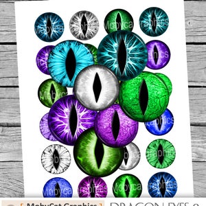 Dragon Eyes 20mm 25mm 30mm 1 inch 1.5 inch Printable Circle Images Green Purple Blue White Slit Eyes Digital Collage Sheet