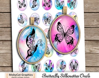 Butterfly Silhouettes 18x25mm 13x18mm 30x40mm 22x30mm Watercolor Butterfly Silhouettes Digital Collage Sheet  Instant Download