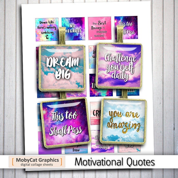 1.5x1.5 inch 1x1 inch Motivational Quotes Printable Square images for Pendants Digital Collage Sheet - Instant Download