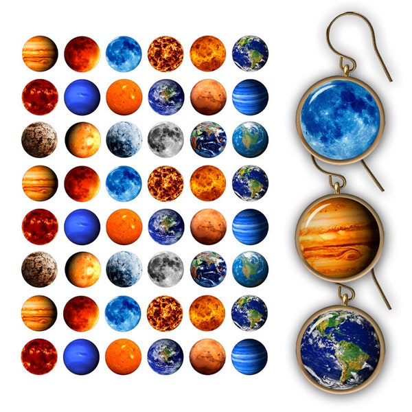 Planets 0.5 inch 1 inch 25mm 20mm 18mm for Bottlecap images Pendant Images Printable Planets Digital collage sheet