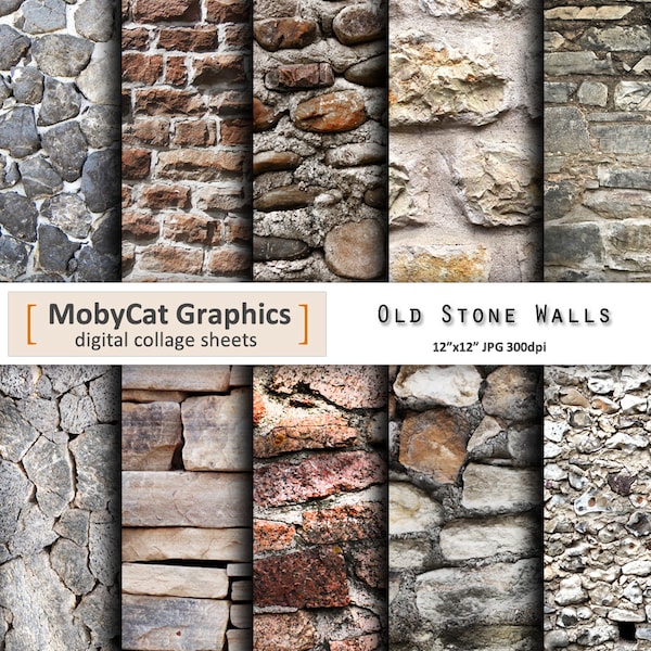 Old Stone Walls Background Papers  12"x12" Photo Backdrops Scrapbooking Paper Commercial Use Instant Download