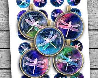 Colorful Dragonfly 10mm 12mm 14mm 16mm 18mm Printable images for earrings cuff links pendants Digital Collage Sheet 8.5x11