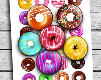 Donuts Printable Round images 10 mm 12 mm 14 mm 16 mm for making Earrings Cuff Links Digital Collage Sheet Printable Download