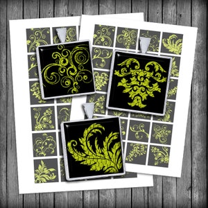 Digital Collage Sheet Squares -Yellow Floral Design 1x1 inch and 1.5x1.5 inch Printable Square Images - Instant Download
