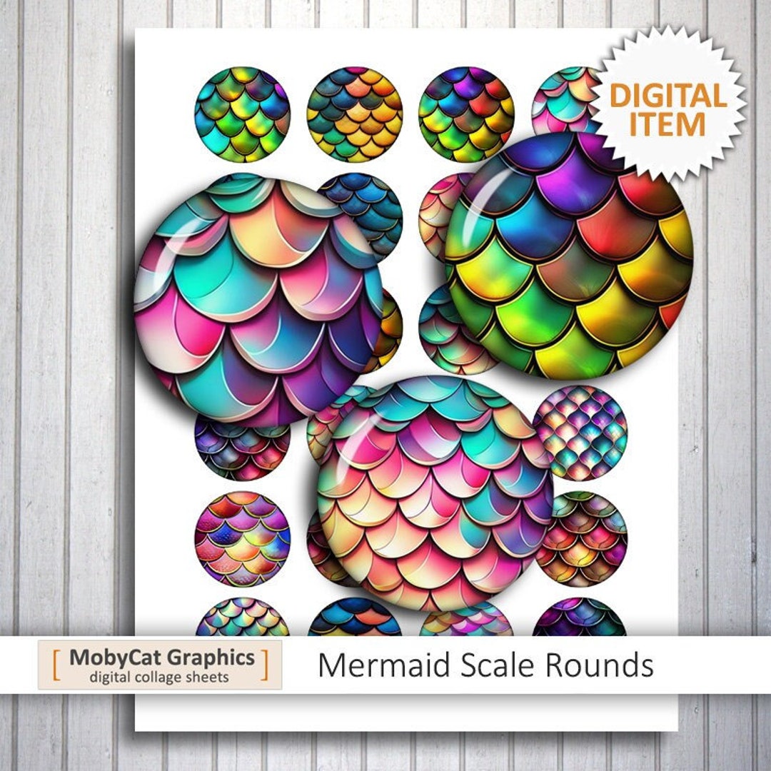 20mm In Scale Colorful Mermaid Scales 1 Inch 20mm 25mm 30mm 1.5 Inch Printable ...