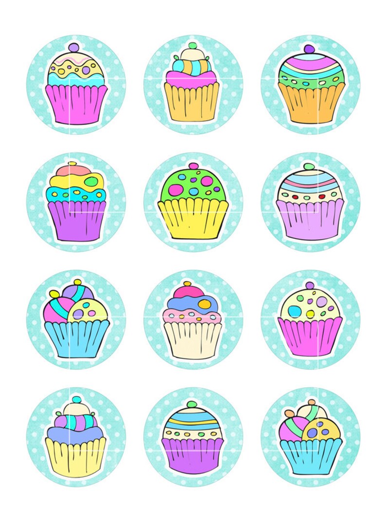 Bottle cap images Cute Cupcakes Circle Printable | Etsy