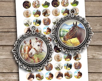 Pferd druckbare Kreise 10 mm und 12 mm für Ohrringe, Manschettenknöpfe, Cabochons, Blenden Digital Collage Sheet Sofort Download