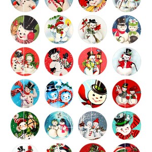May include: A set of 24 vintage Christmas clipart images featuring snowmen in various poses and wearing different hats and accessories. The snowmen are depicted on a white background.