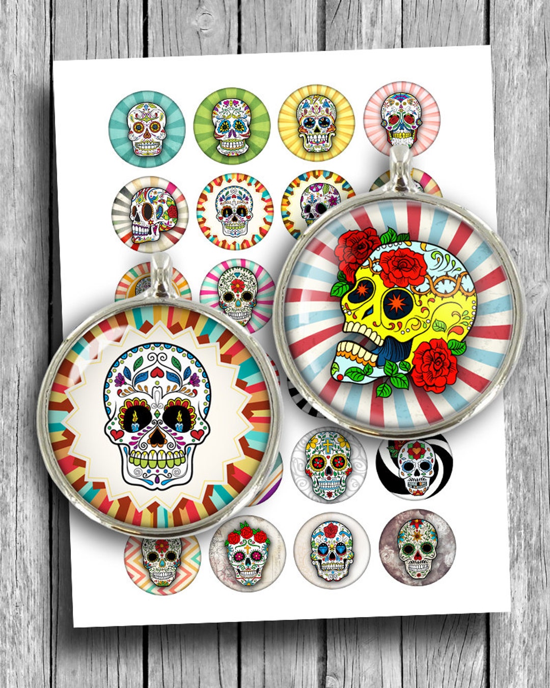 Sugar Skulls Printable Download 1.5" 30mm 35mm 25mm 1" Circle Images ...